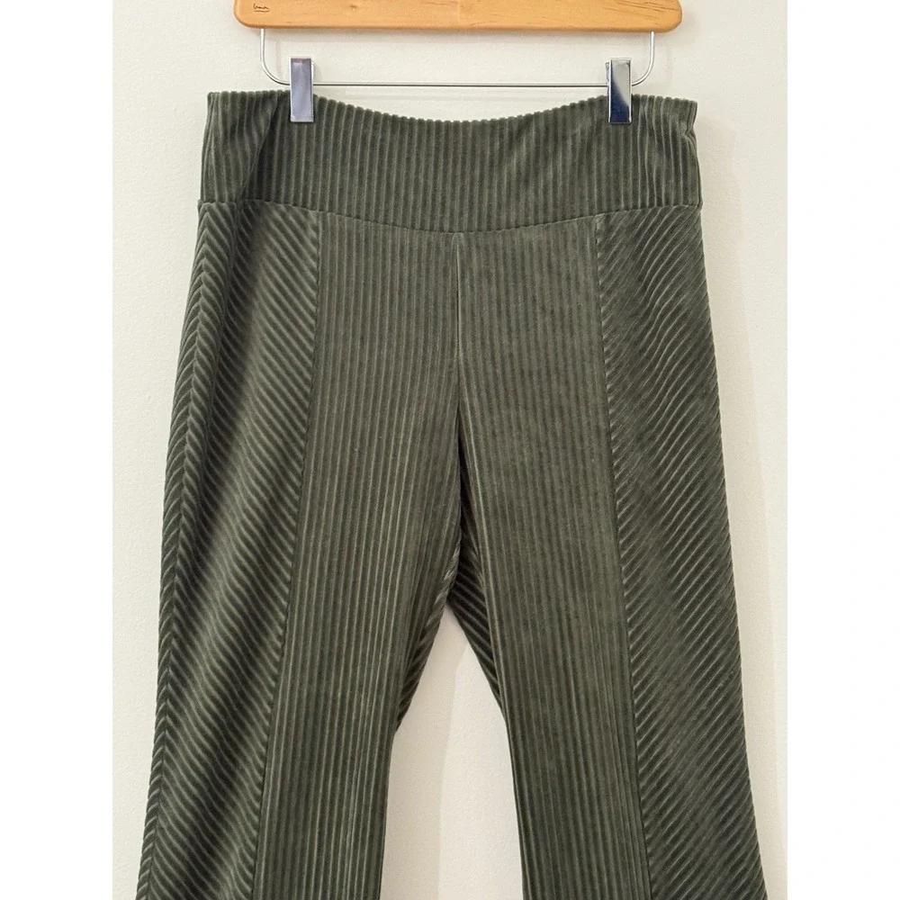 No Boundaries Ribbed Velvet Flare Pants Green Pull On Stretch Boho Y2K Large